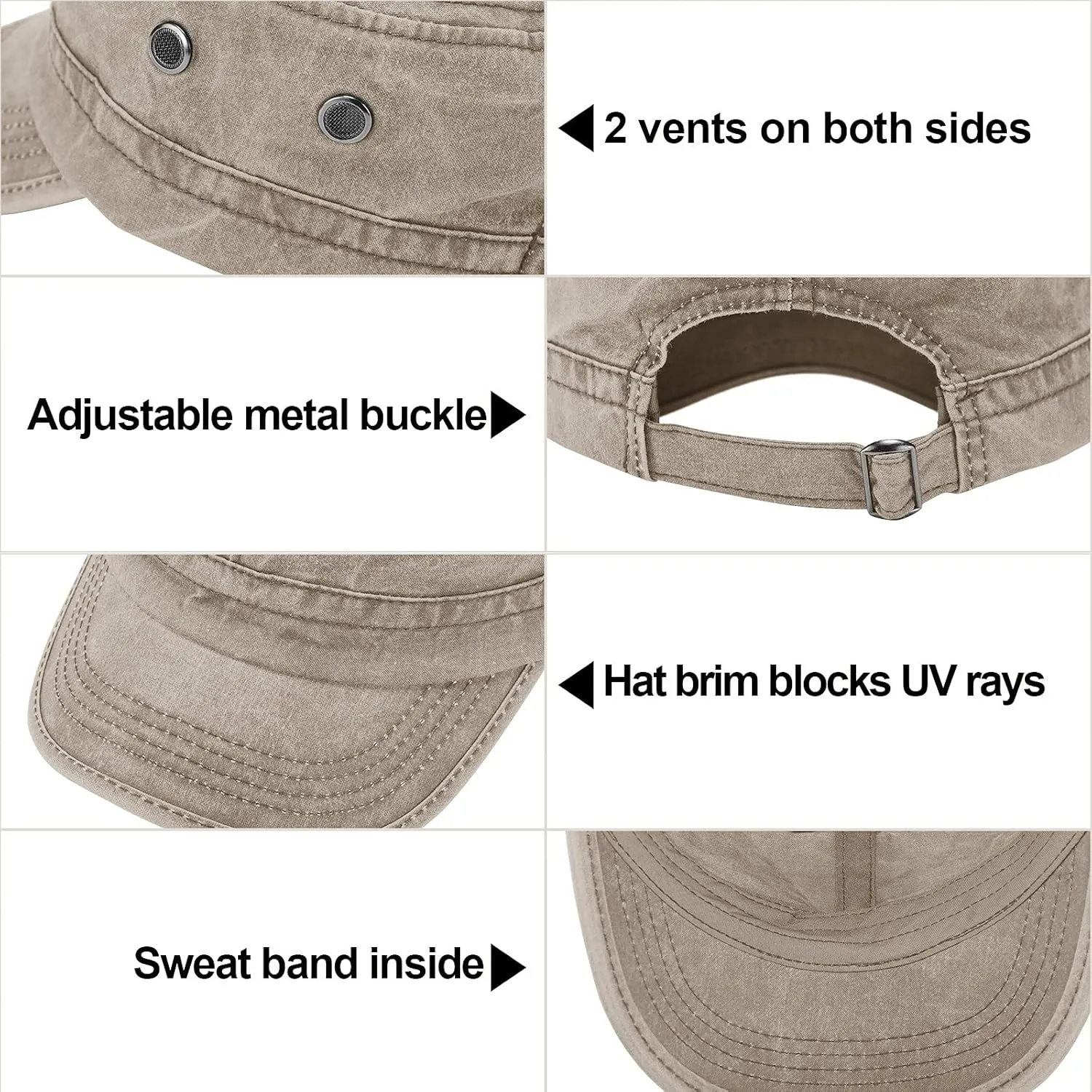 Geyoga Army Cap 2 Pieces Cadet Military Hat for Men Women Washed Cotton Flat Top Cap Unisex Outdoor Sports Casual Sun Hat