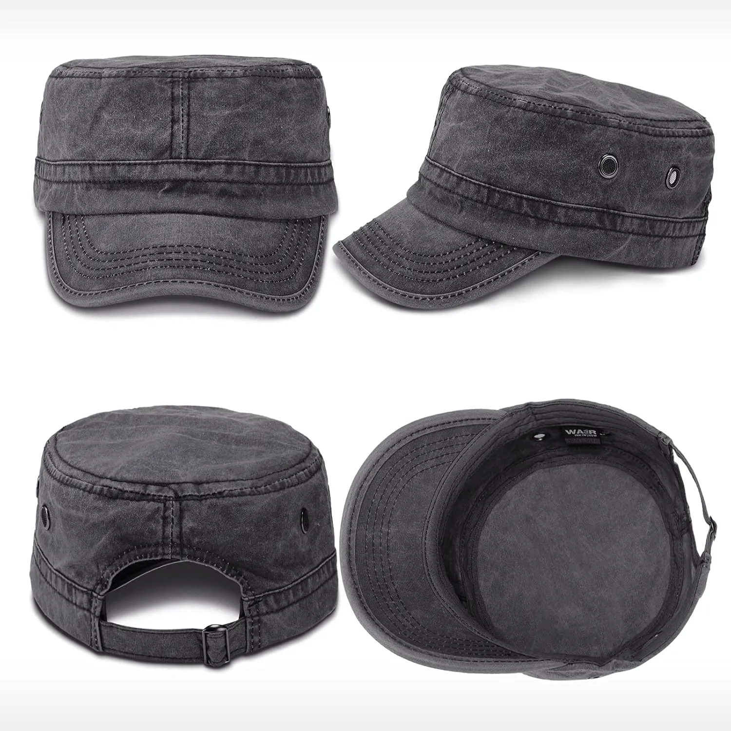 Geyoga Army Cap 2 Pieces Cadet Military Hat for Men Women Washed Cotton Flat Top Cap Unisex Outdoor Sports Casual Sun Hat