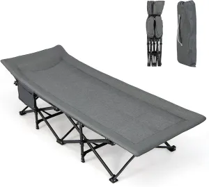 Giantex Folding Camping Cot for Adults - Sleeping Cot Bed with Carry Bag, Cushion & Headrest, 10 Foots, Double Layer Pad, Portable Travel Bed Supports 450 lbs for Lounging, Camp, Tent Cot (Gray)