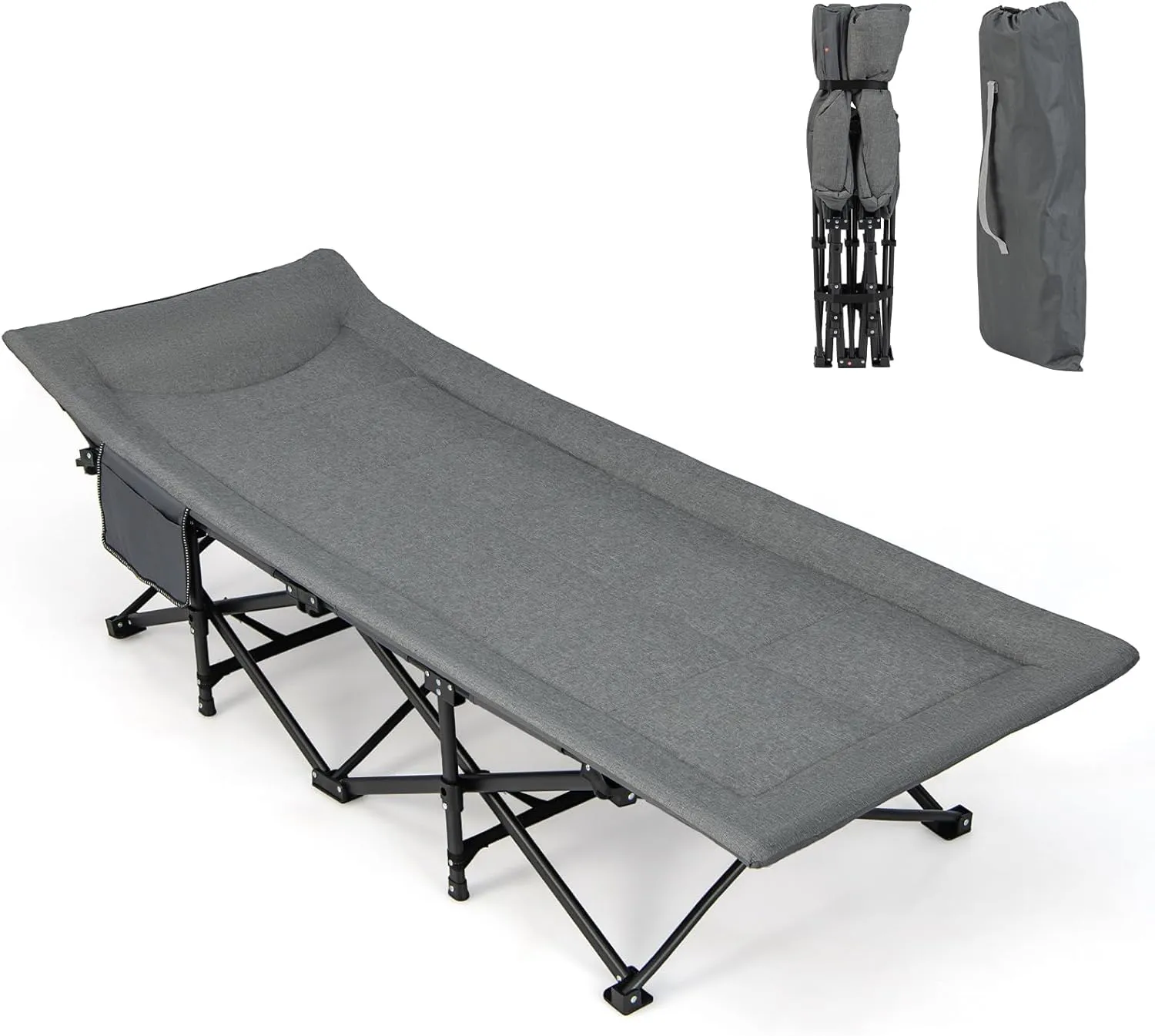 Giantex Folding Camping Cot for Adults - Sleeping Cot Bed with Carry Bag, Cushion & Headrest, 10 Foots, Double Layer Pad, Portable Travel Bed Supports 450 lbs for Lounging, Camp, Tent Cot (Gray)