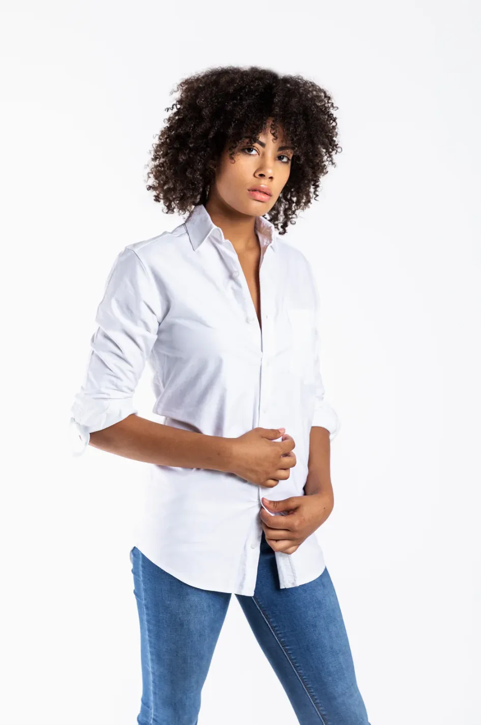 Girlfriend Shirt in White Oxford by Emily Phillips
