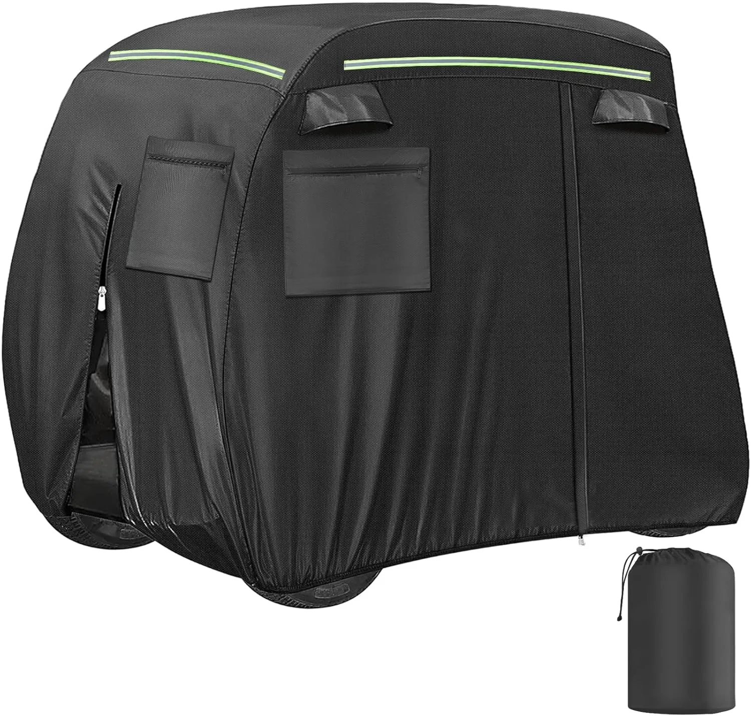 Golf Cart Cover 2/2 2/4/6 Passenger, Heavy Duty 600D Golf Cart Covers for Yamaha, EZGO, Club Car Waterproof Outdoor Seater Golf Cart Cover with Reflective Strips, Zippered Pockets, Zipper Doors