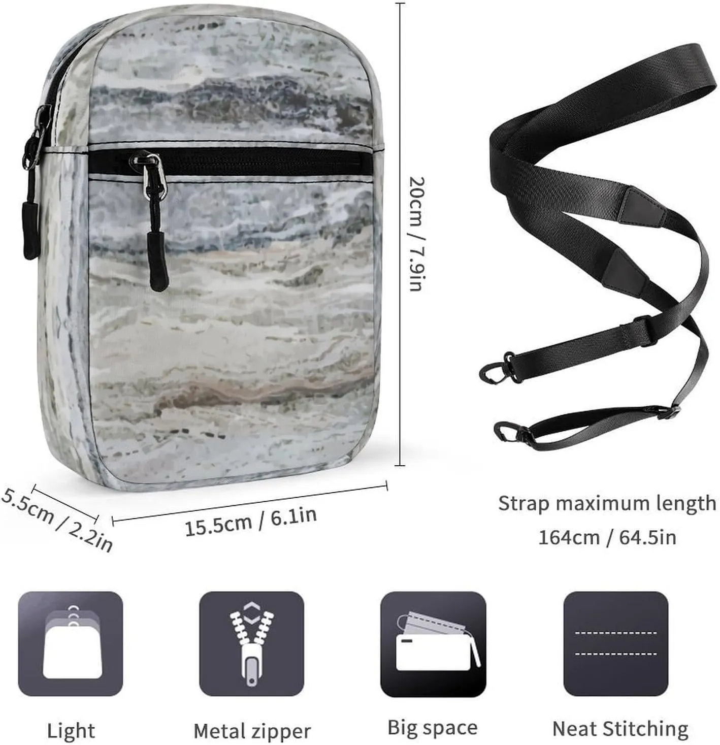 Granite Stone Look Pattern Crossbody Bag Small Shoulder Bag Waterproof, Lightweight And Convenient