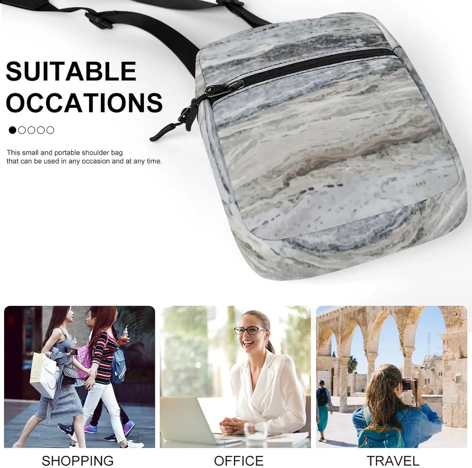 Granite Stone Look Pattern Crossbody Bag Small Shoulder Bag Waterproof, Lightweight And Convenient
