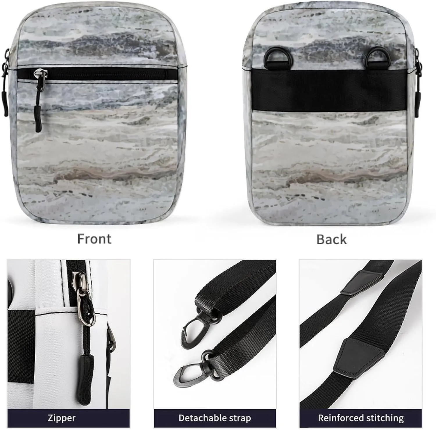 Granite Stone Look Pattern Crossbody Bag Small Shoulder Bag Waterproof, Lightweight And Convenient