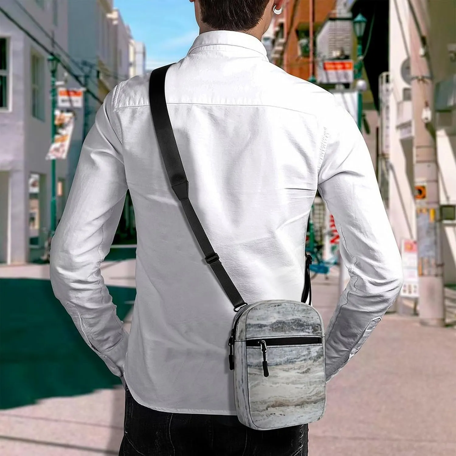 Granite Stone Look Pattern Crossbody Bag Small Shoulder Bag Waterproof, Lightweight And Convenient