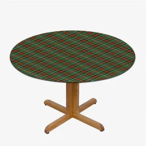 Green Vermilion Round Fitted Tablecloth Geometrical Crossed Stripes Plaid with Elastic Edge Polyester Waterproof Spill Proof Table Cover Fit for 36"-39" Diameter Table Checkered