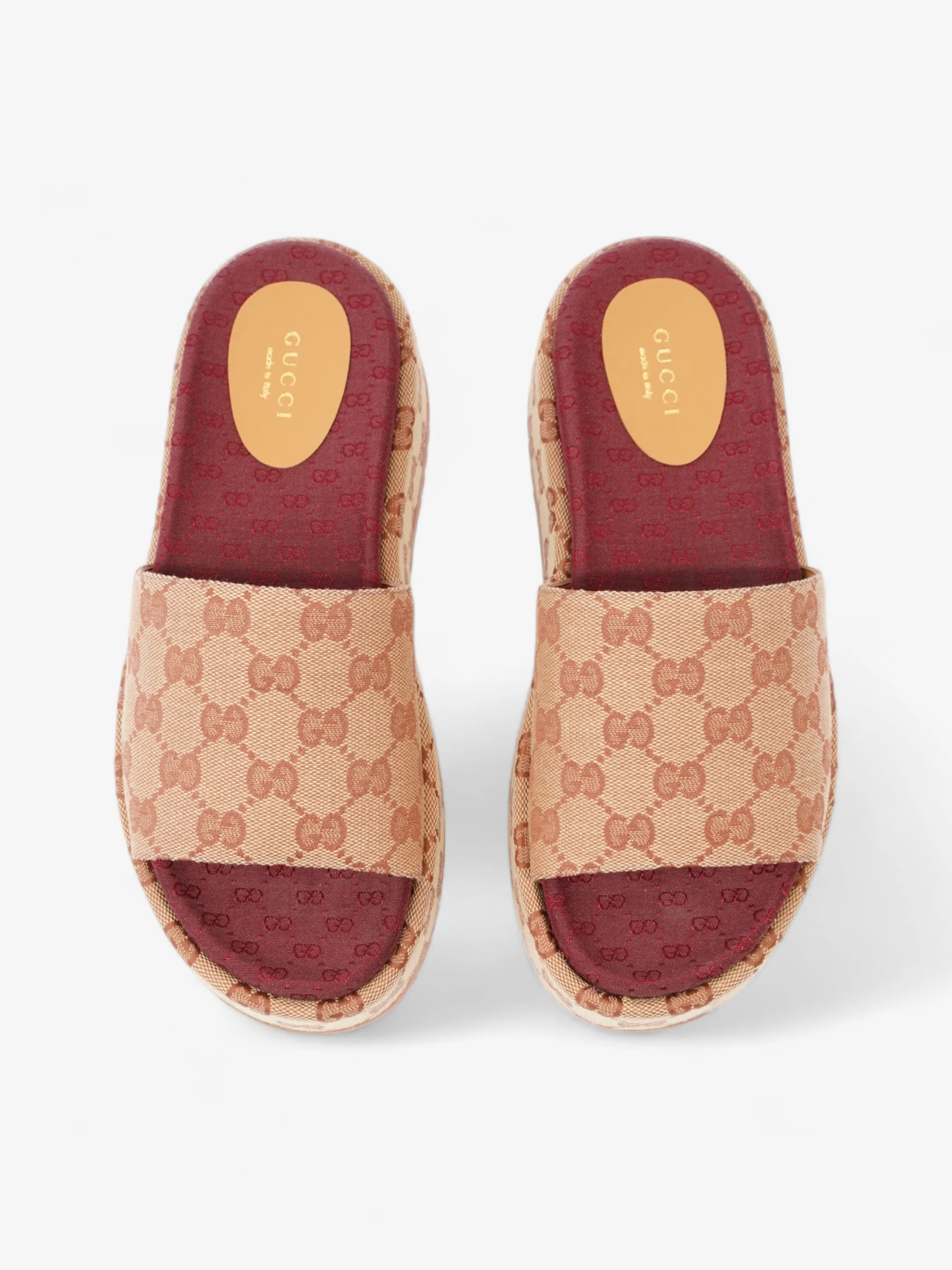 Gucci GG Canvas Platform Sandal Gold / Burgundy Canvas EU 38 UK 5