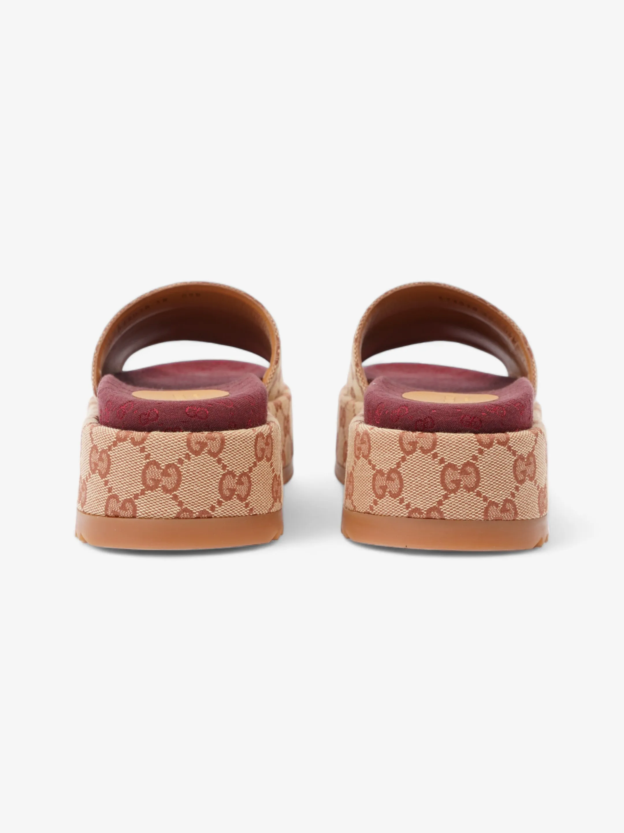 Gucci GG Canvas Platform Sandal Gold / Burgundy Canvas EU 38 UK 5