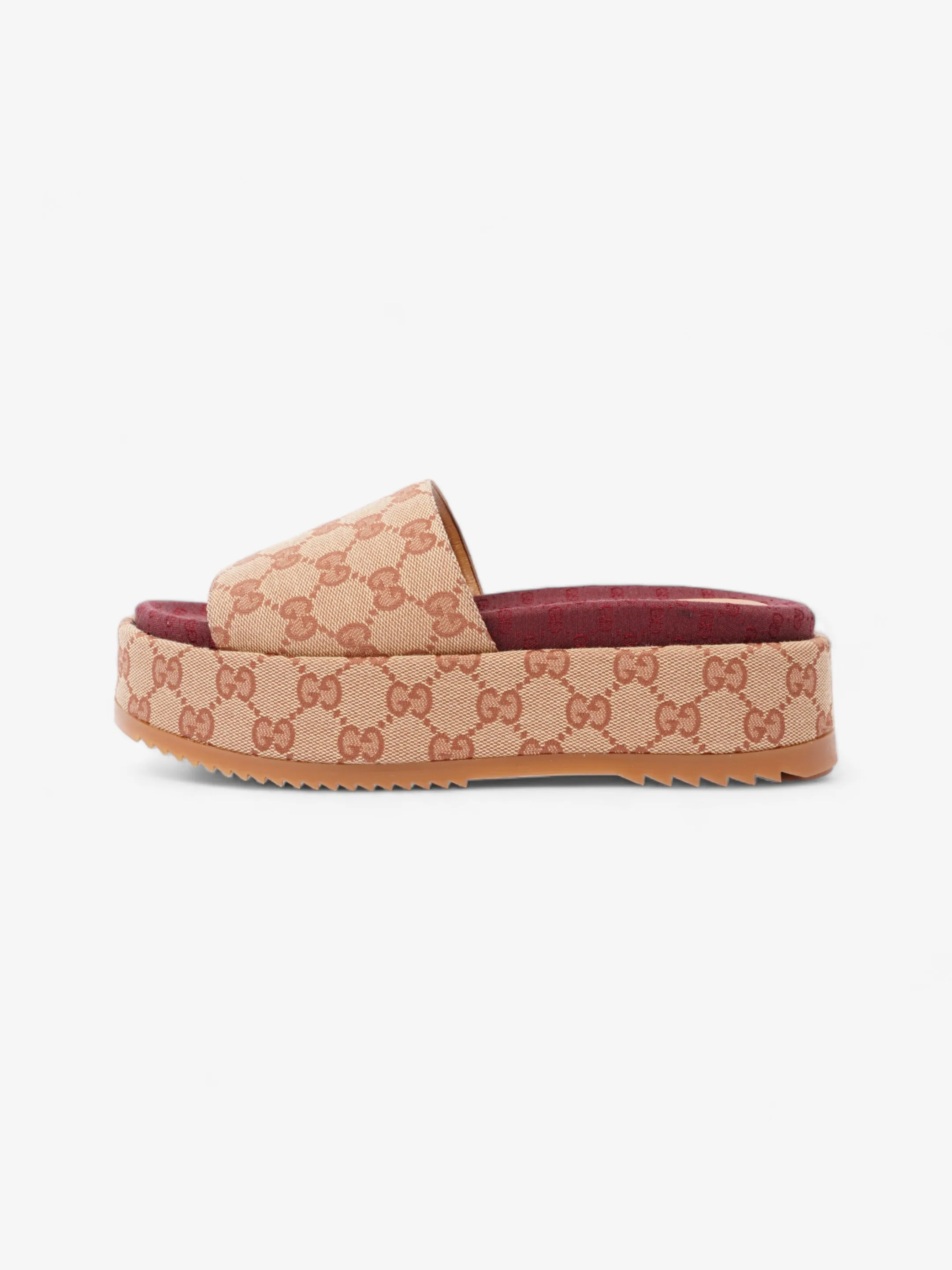 Gucci GG Canvas Platform Sandal Gold / Burgundy Canvas EU 38 UK 5