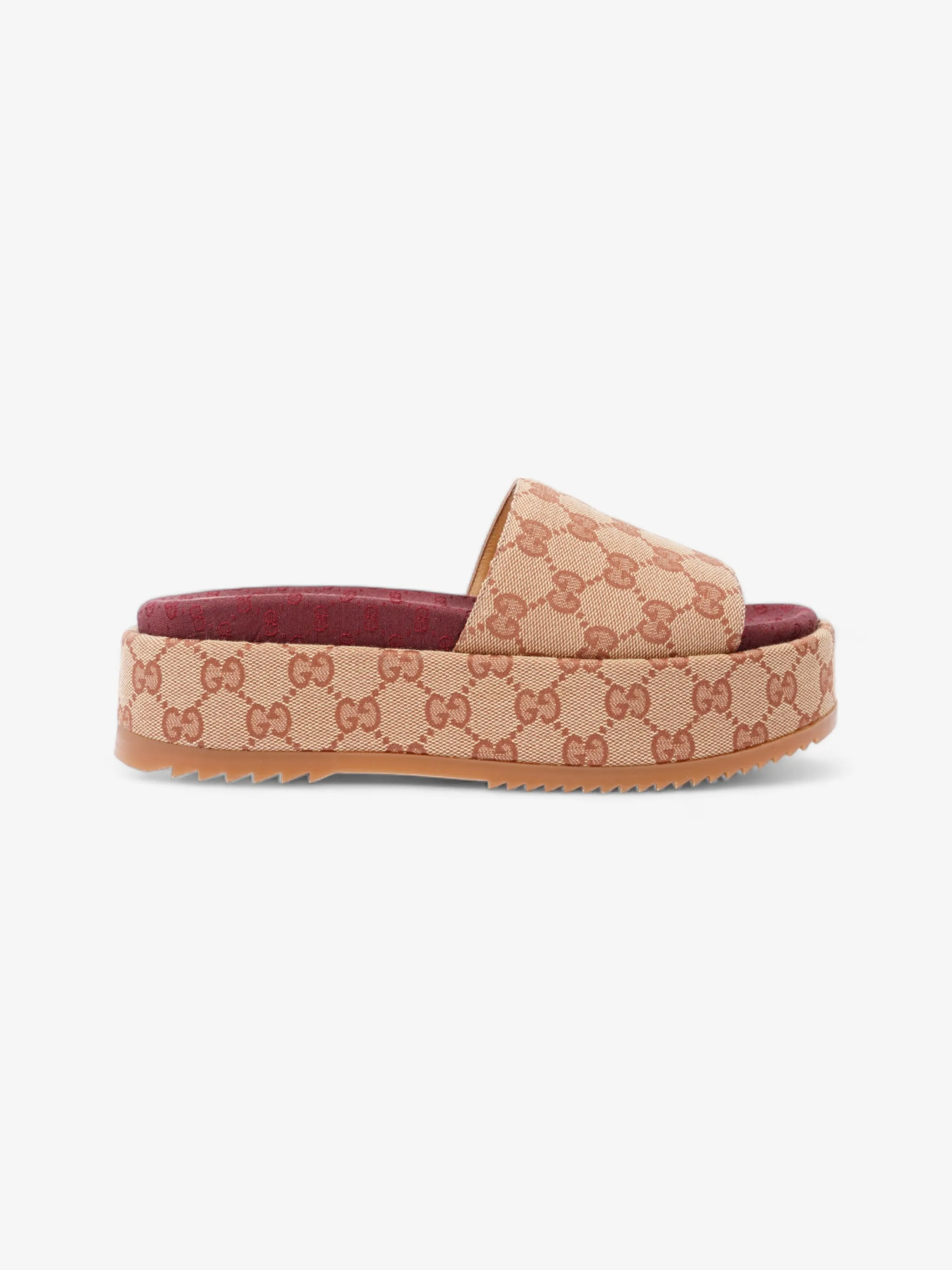 Gucci GG Canvas Platform Sandal Gold / Burgundy Canvas EU 38 UK 5