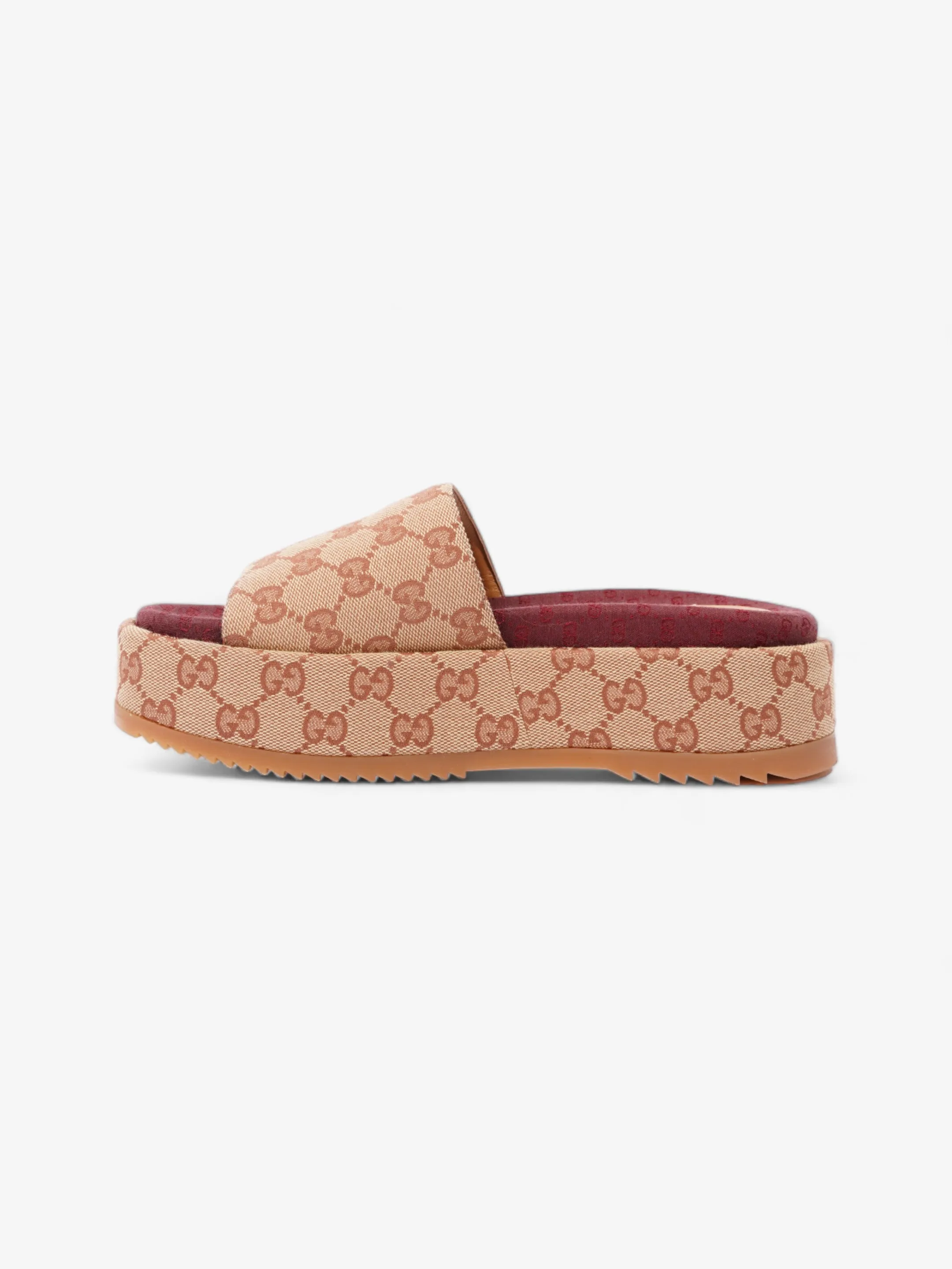 Gucci GG Canvas Platform Sandal Gold / Burgundy Canvas EU 38 UK 5