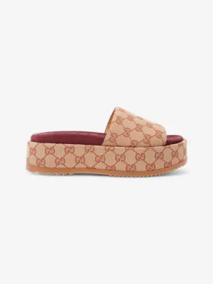 Gucci GG Canvas Platform Sandal Gold / Burgundy Canvas EU 38 UK 5