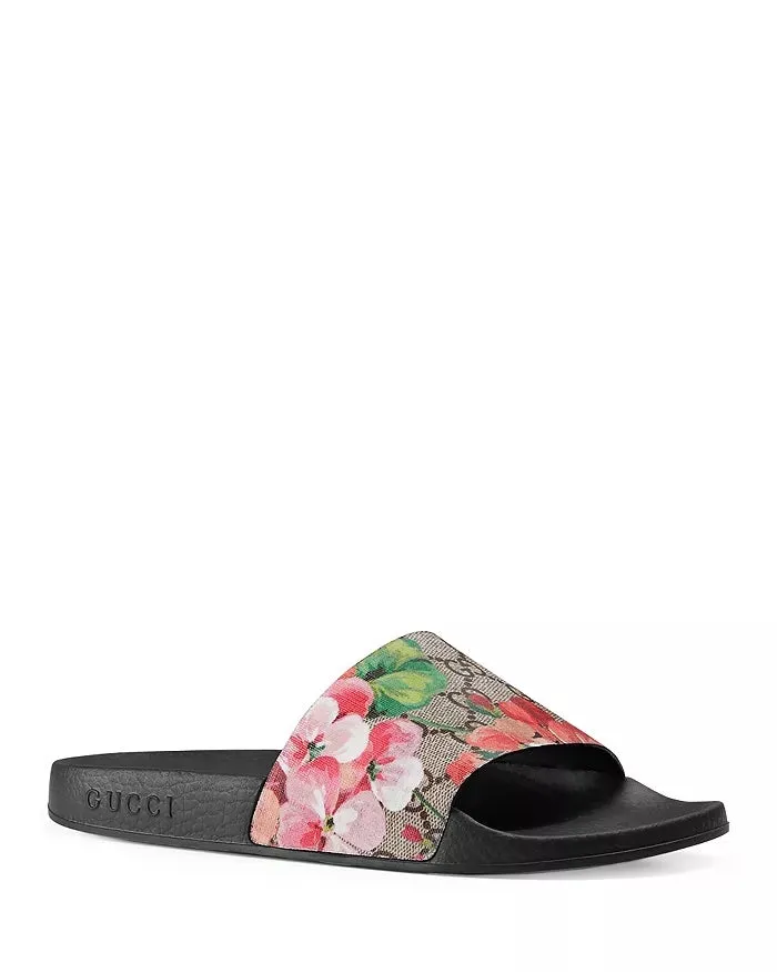 GUCCI GG SUPREME BLOOMS SLIDE SANDALS