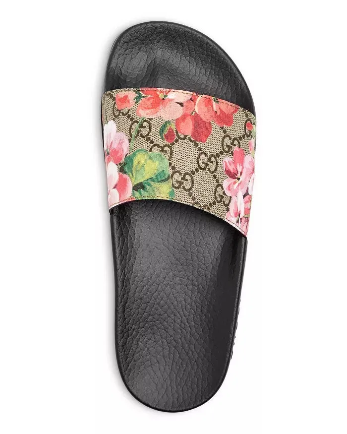 GUCCI GG SUPREME BLOOMS SLIDE SANDALS