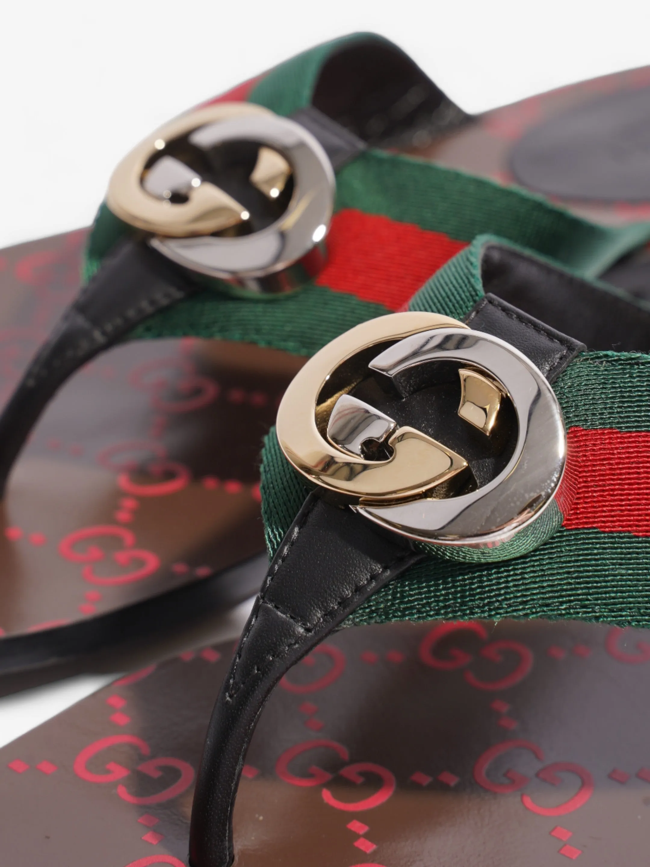 Gucci GG Thong Web Sandal Red / Green Canvas EU 39 UK 6