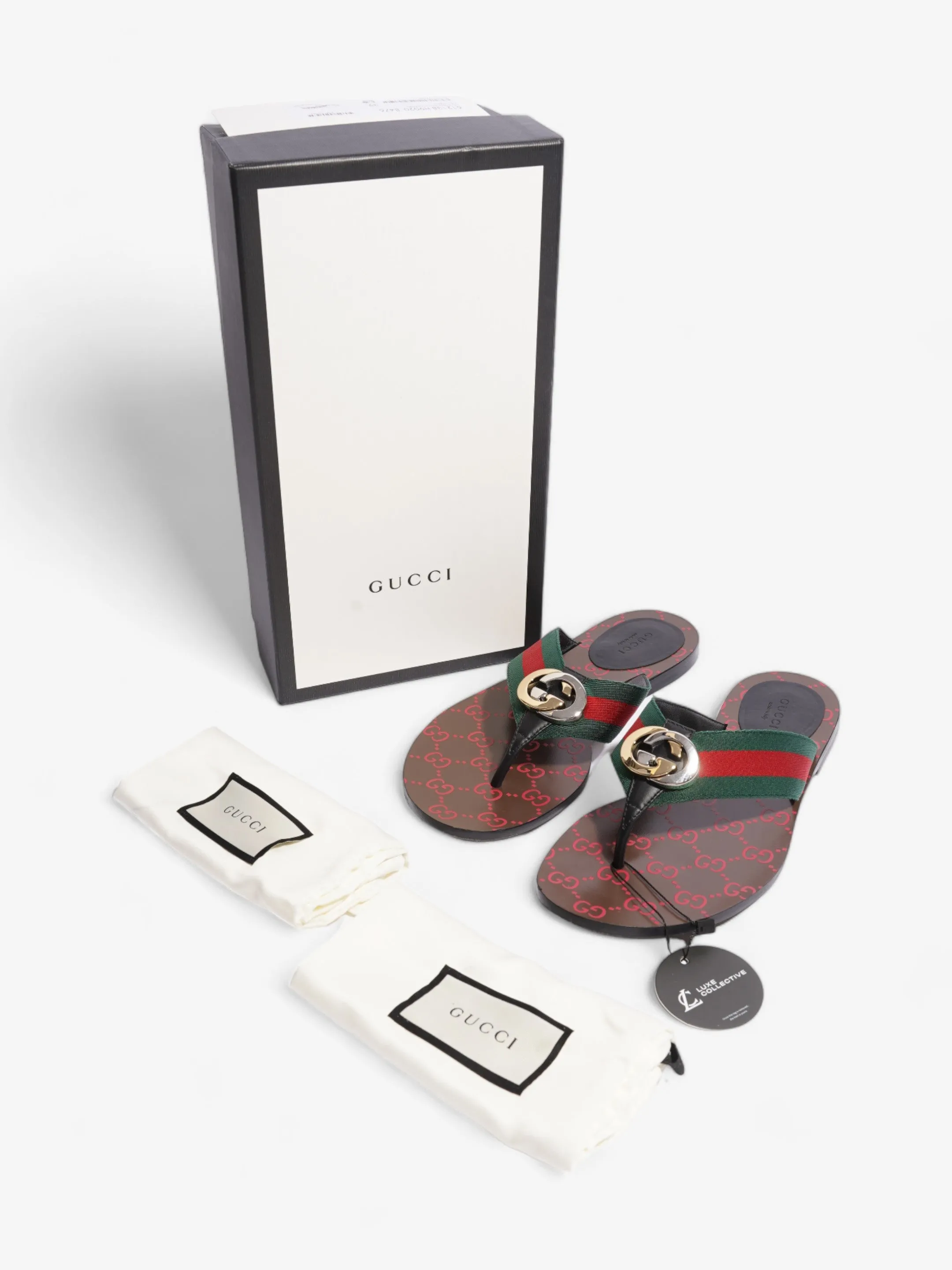 Gucci GG Thong Web Sandal Red / Green Canvas EU 39 UK 6