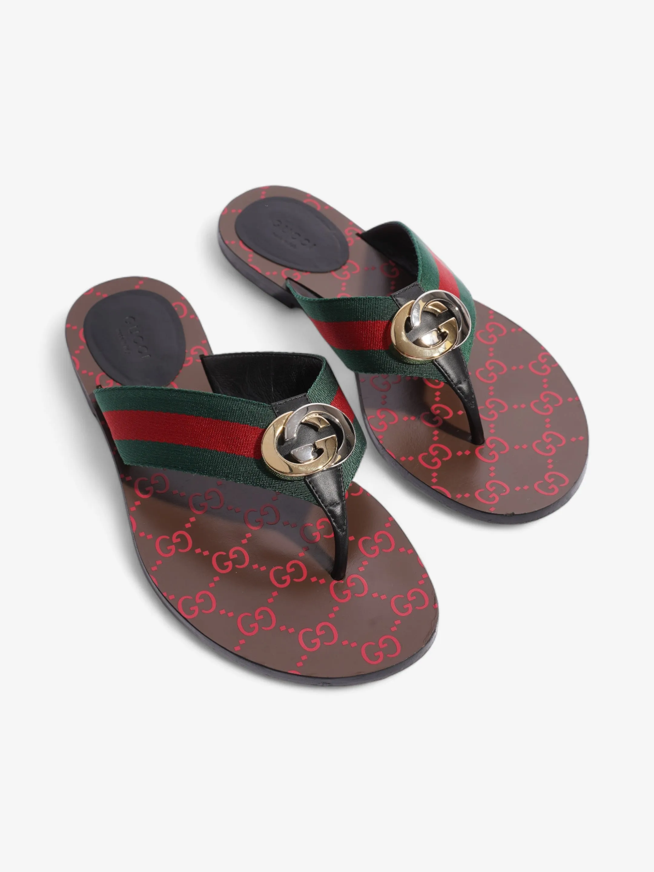 Gucci GG Thong Web Sandal Red / Green Canvas EU 39 UK 6