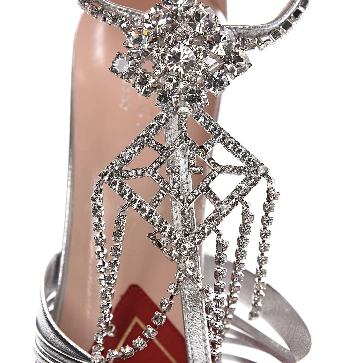 Gucci Napa Silk Crystal Crawford Strap Sandal in Silver
