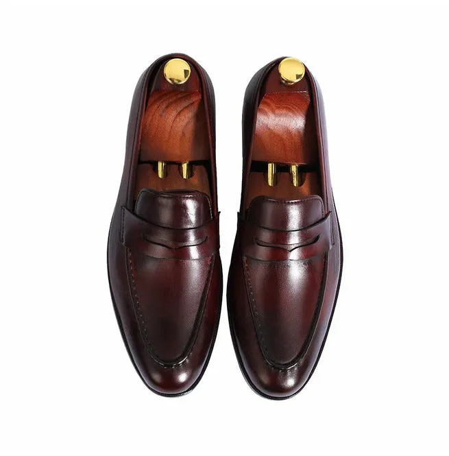 Handmade Mens Classic Brown Leather Loafer Moccasins Shoes, Men Dress Shoes