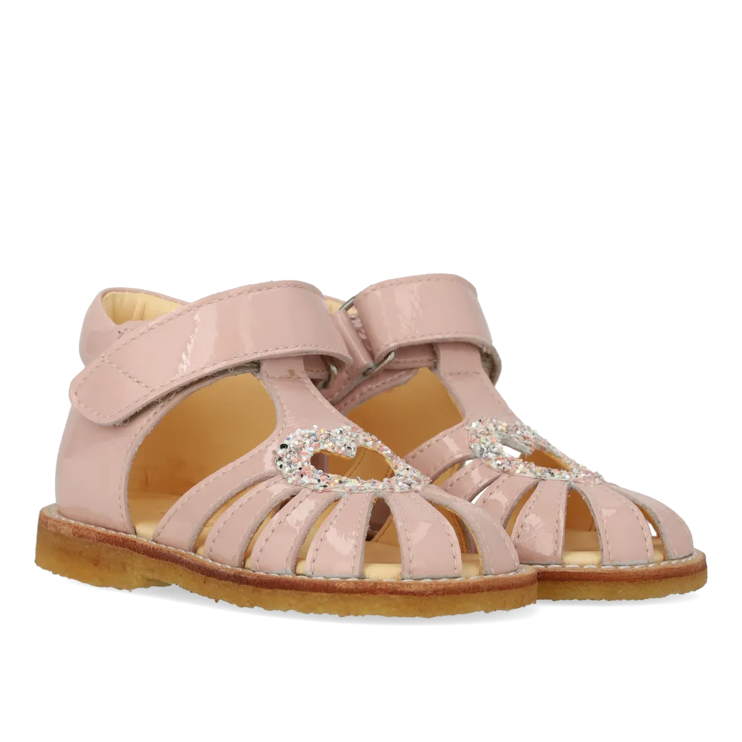 Heart sandal with glitter and velcro closure