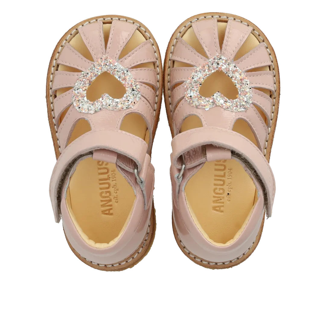 Heart sandal with glitter and velcro closure