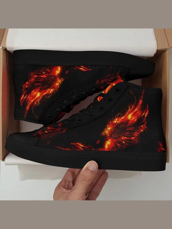 High-top Skull Canvas Sneaker for Men Women Lace up Fashion Unisex Flame Walking Casual Flat Shoes Black White Shoes