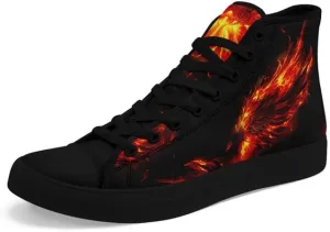 High-top Skull Canvas Sneaker for Men Women Lace up Fashion Unisex Flame Walking Casual Flat Shoes Black White Shoes