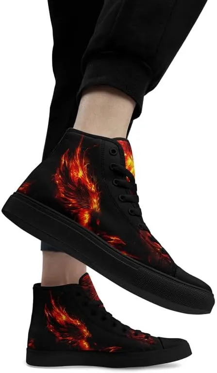 High-top Skull Canvas Sneaker for Men Women Lace up Fashion Unisex Flame Walking Casual Flat Shoes Black White Shoes