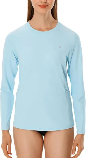 HODOSPORTS Rash Guard for Women UPF 50  Swim Shirt with Pockets Sun Protection Shirts Lightweight Long Sleeve