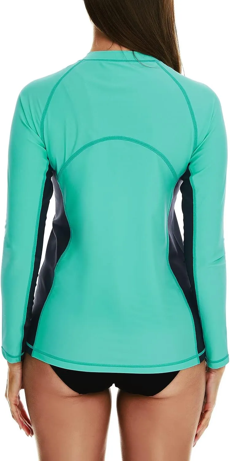 HODOSPORTS Women's Rashguard UPF 50  Swimsuit Zip Front Sun Protection Swim Shirt Long Sleeve S-5XL
