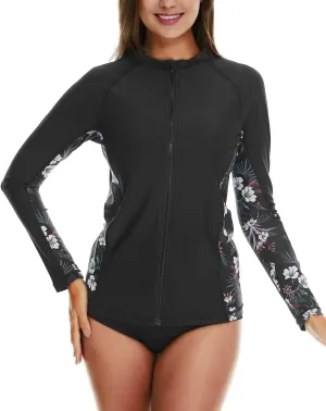 HODOSPORTS Women's Rashguard UPF 50  Swimsuit Zip Front Sun Protection Swim Shirt Long Sleeve S-5XL