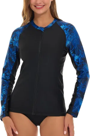 HODOSPORTS Women's Rashguard UPF 50  Swimsuit Zip Front Sun Protection Swim Shirt Long Sleeve S-5XL