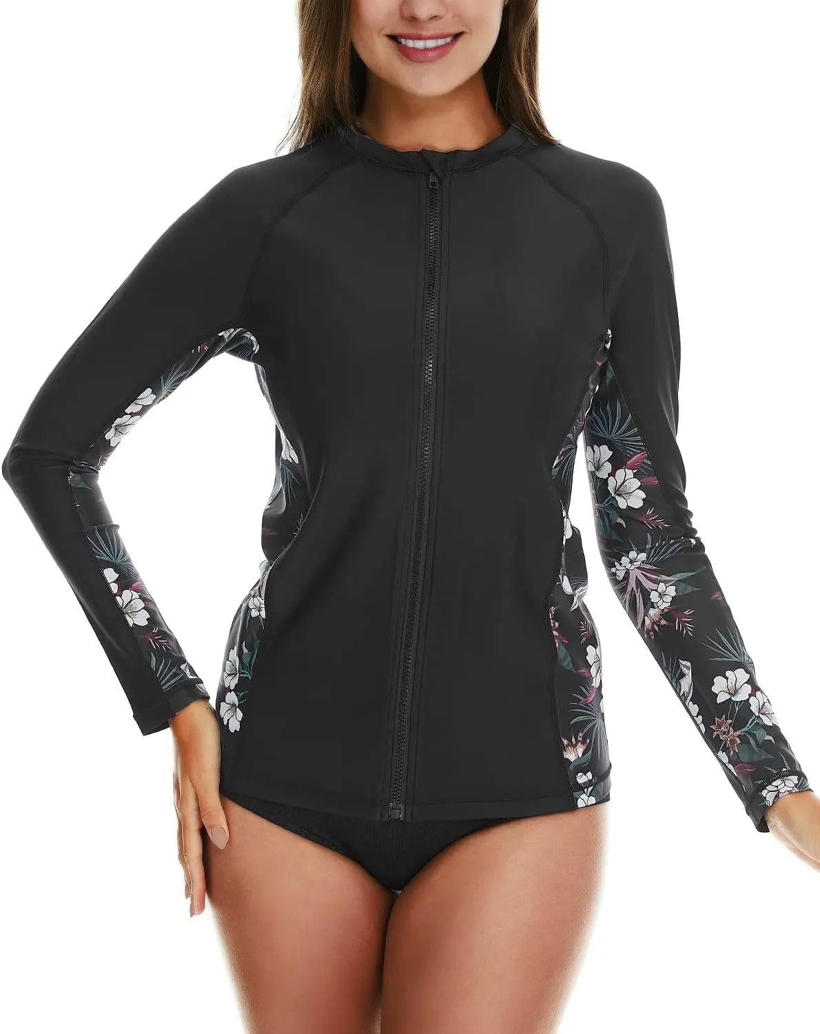 HODOSPORTS Women's Rashguard UPF 50  Swimsuit Zip Front Sun Protection Swim Shirt Long Sleeve S-5XL