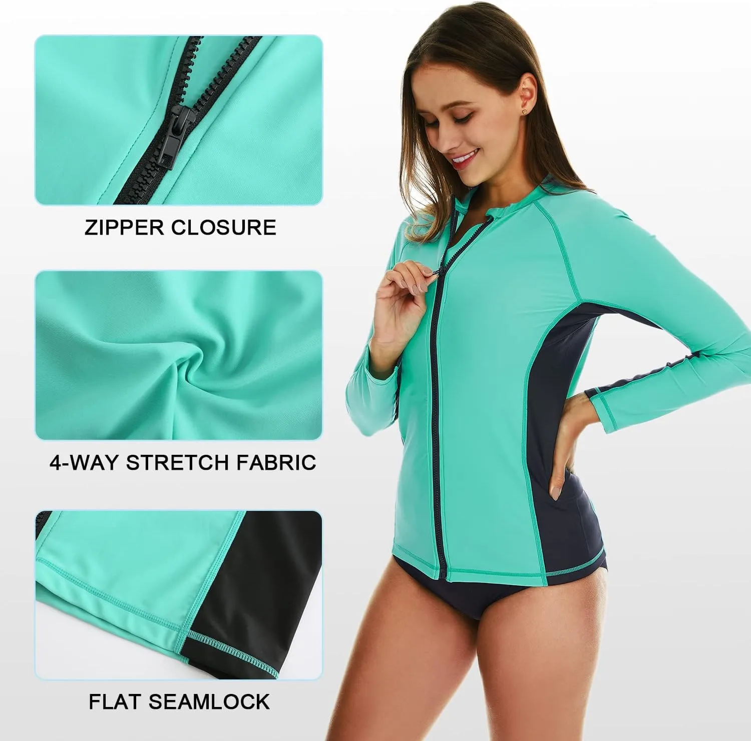 HODOSPORTS Women's Rashguard UPF 50  Swimsuit Zip Front Sun Protection Swim Shirt Long Sleeve S-5XL