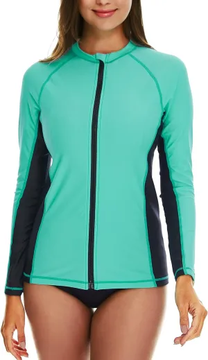 HODOSPORTS Women's Rashguard UPF 50  Swimsuit Zip Front Sun Protection Swim Shirt Long Sleeve S-5XL