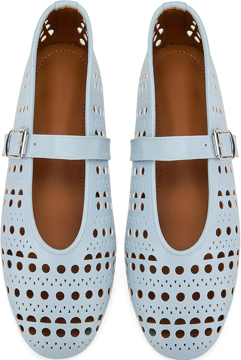Hollow Ballet Flats Shoes for Women Breathable Hole Round Toe Ballerina Flats Fashion Women's Adjustable Buckle Strap Mary Jane Flats Comfortable Casual Dress