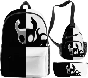 Hollow Knight Merch Backpack Three-piece Sets Casual Fashion Kpop Bags Travel Daypacks (Multicolor-Three Suit)