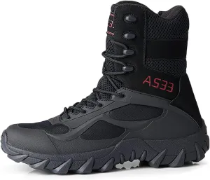 hongrenamz Hiking Boots Men's Waterproof High Top Lightweight Non-Slip Trekking Trail Outdoor Sport Shoes for Adults Black-EU39/US7