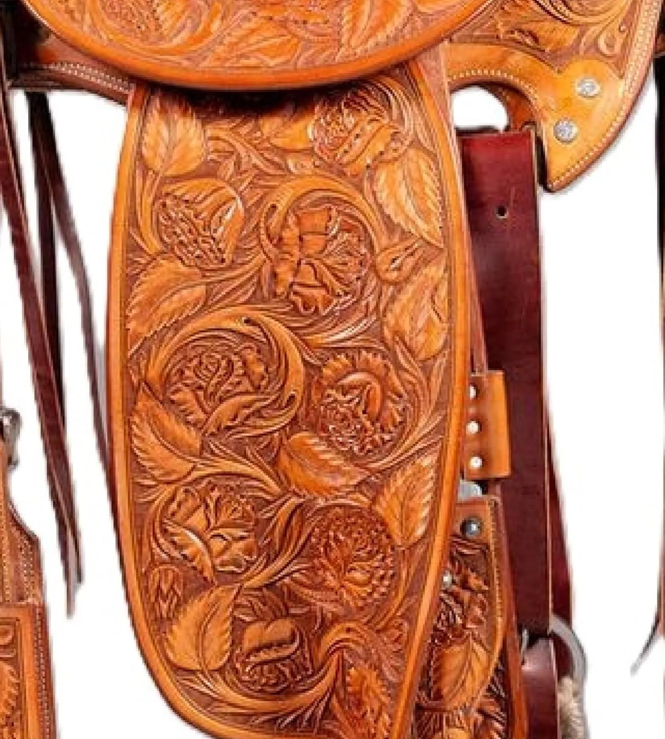 Horse Riding Brown Leather Saddle | Handcrafted Comfortable Seat Horse Pleasure Trail Saddle | with Basket Weave Tooled,Free Tack Set Ranch Work & Free Complete Set Headstall and Breast Collar