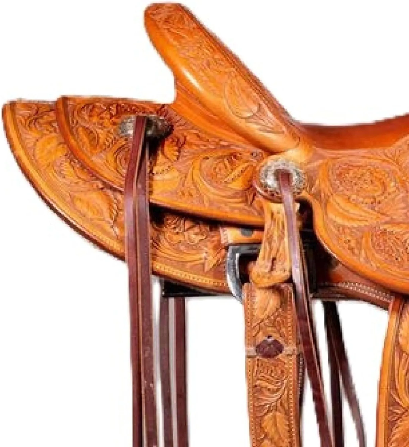 Horse Riding Brown Leather Saddle | Handcrafted Comfortable Seat Horse Pleasure Trail Saddle | with Basket Weave Tooled,Free Tack Set Ranch Work & Free Complete Set Headstall and Breast Collar