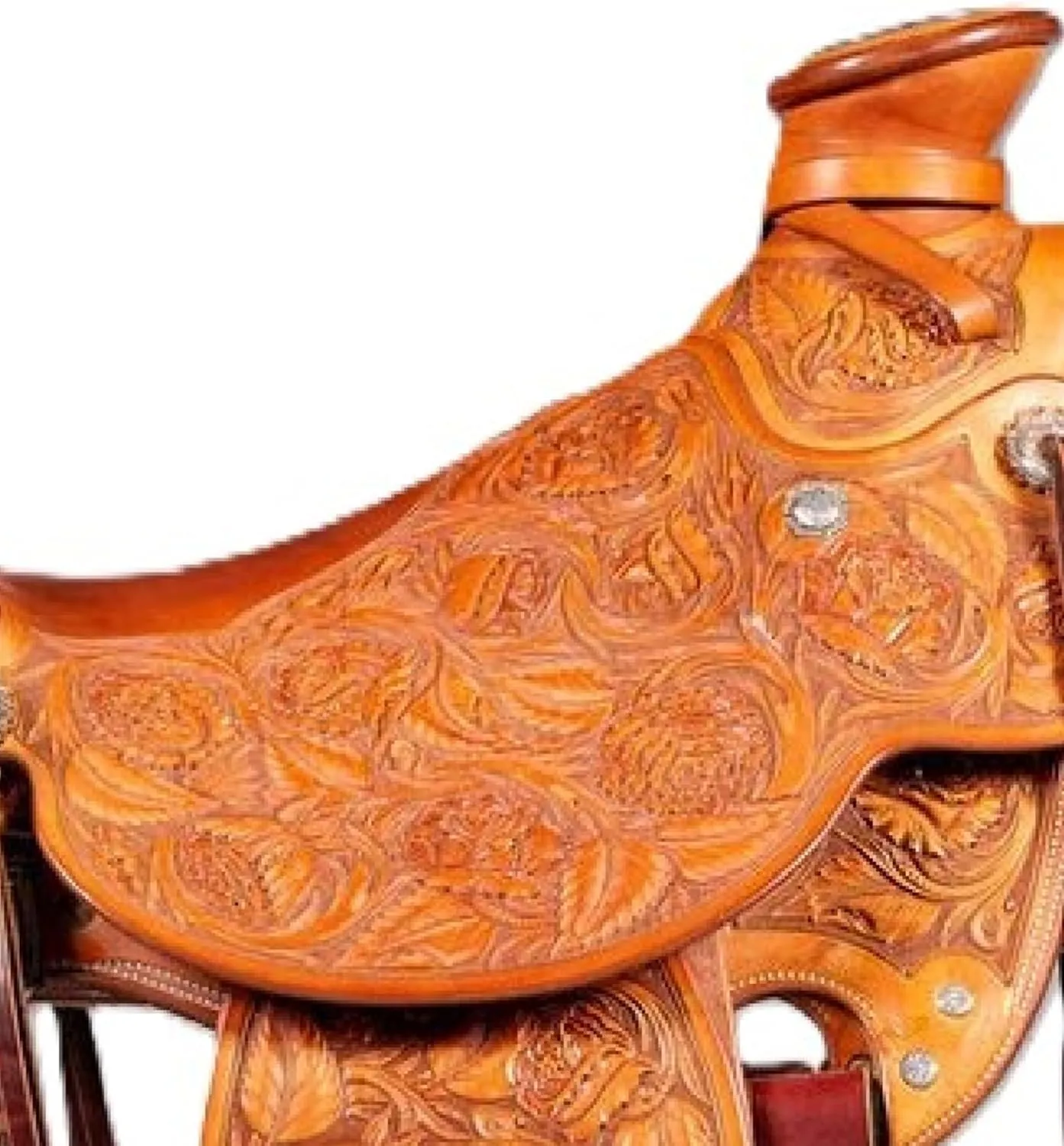 Horse Riding Brown Leather Saddle | Handcrafted Comfortable Seat Horse Pleasure Trail Saddle | with Basket Weave Tooled,Free Tack Set Ranch Work & Free Complete Set Headstall and Breast Collar