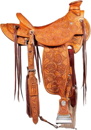 Horse Riding Brown Leather Saddle | Handcrafted Comfortable Seat Horse Pleasure Trail Saddle | with Basket Weave Tooled,Free Tack Set Ranch Work & Free Complete Set Headstall and Breast Collar