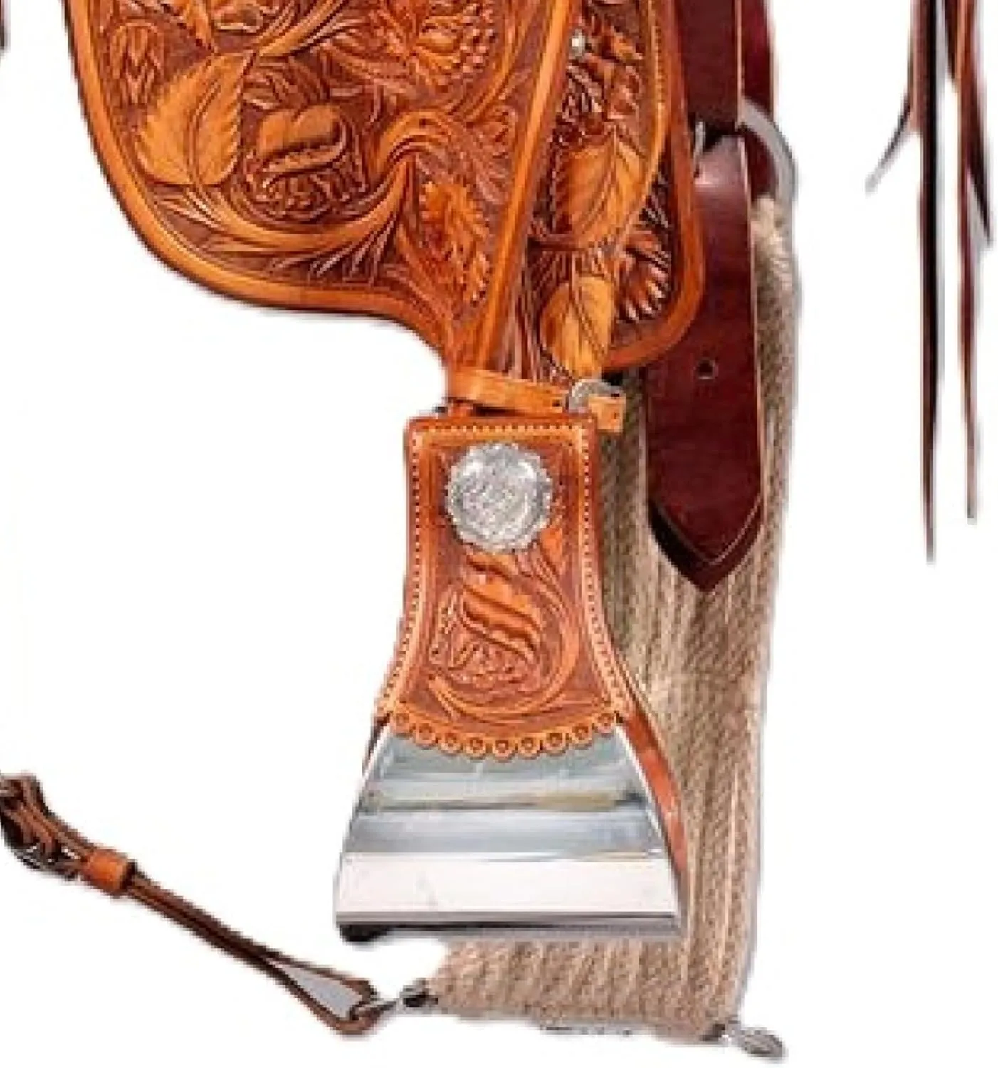 Horse Riding Brown Leather Saddle | Handcrafted Comfortable Seat Horse Pleasure Trail Saddle | with Basket Weave Tooled,Free Tack Set Ranch Work & Free Complete Set Headstall and Breast Collar
