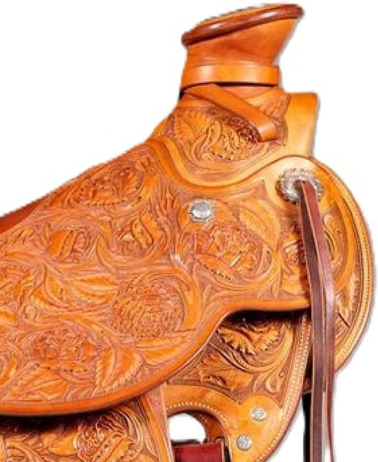 Horse Riding Brown Leather Saddle | Handcrafted Comfortable Seat Horse Pleasure Trail Saddle | with Basket Weave Tooled,Free Tack Set Ranch Work & Free Complete Set Headstall and Breast Collar