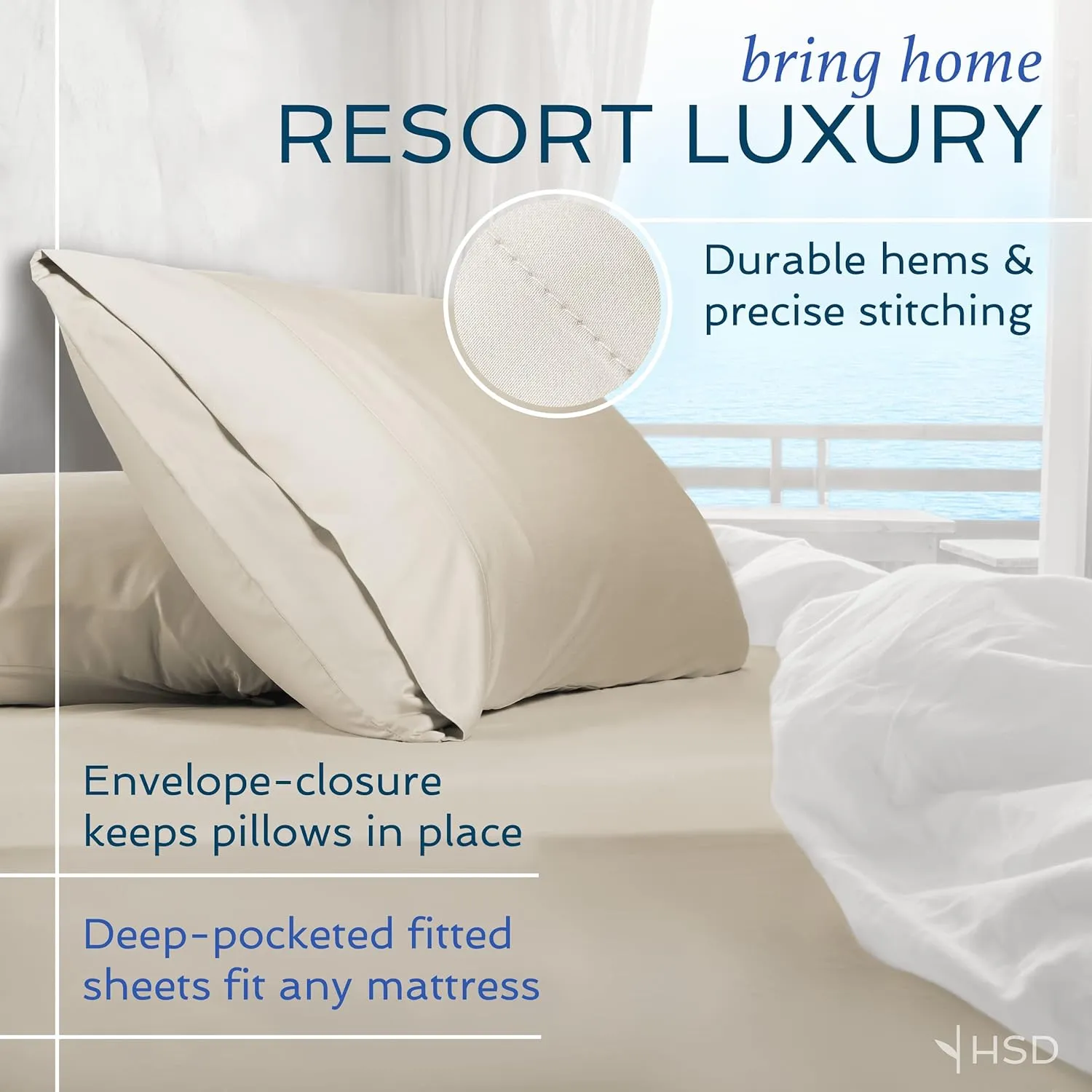 Hotel Sheets Direct 4 Piece Bed Sheet Set King Size, 100% Viscose Derived from Bamboo Sheets Set with 2 Pillowcases, Cooling & Breathable Luxury Bedding, Moisture-Wicking & Silky Soft, Light Blue