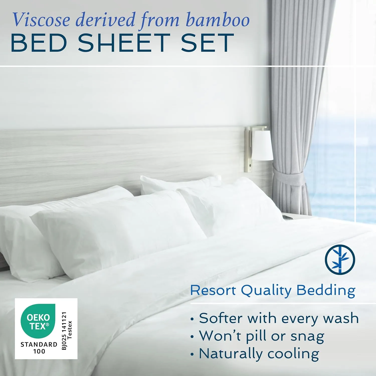 Hotel Sheets Direct 4 Piece Bed Sheet Set King Size, 100% Viscose Derived from Bamboo Sheets Set with 2 Pillowcases, Cooling & Breathable Luxury Bedding, Moisture-Wicking & Silky Soft, Light Blue