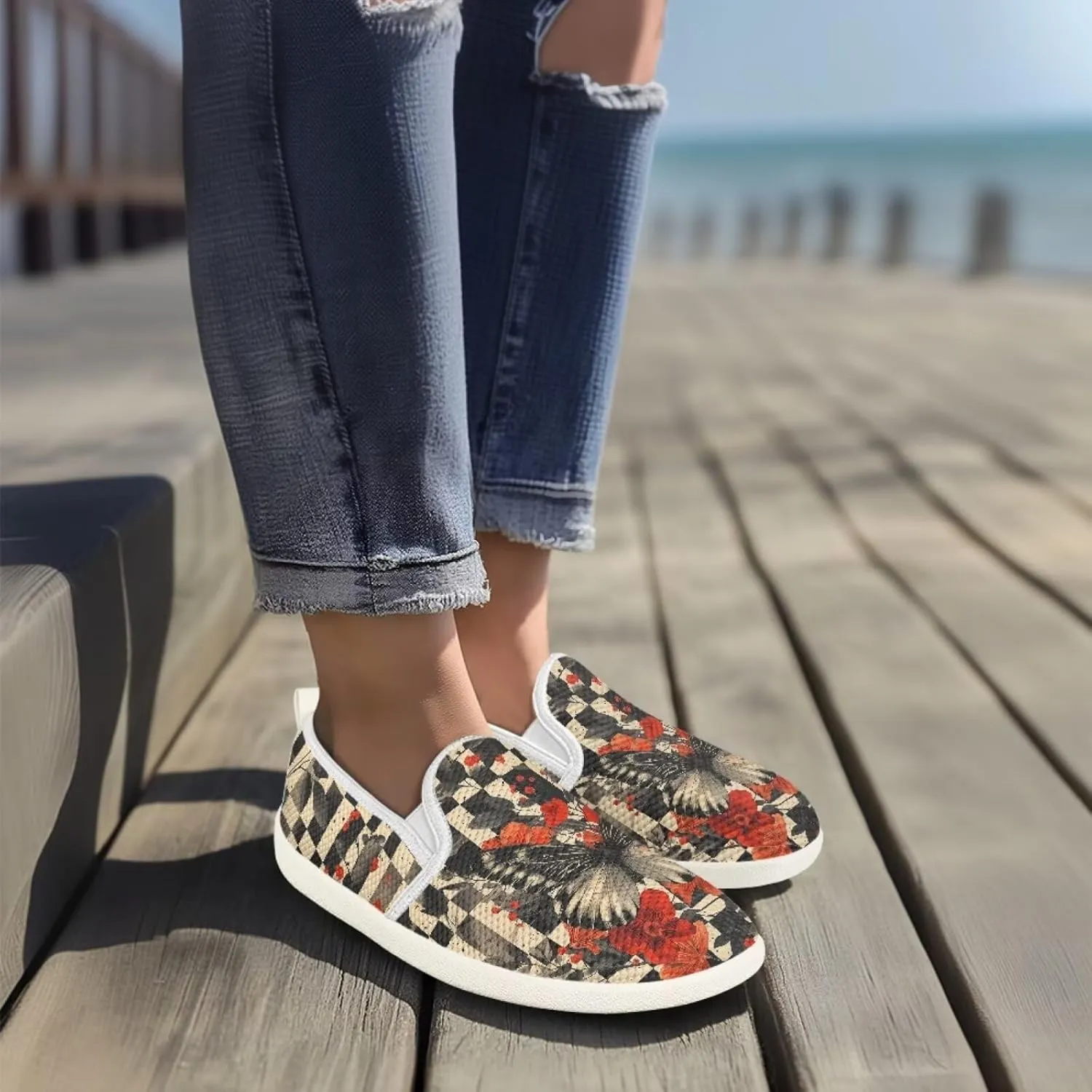 Howilath Cats Pattern Flat Shoes for Women Slip on Sneakers Lightweight Anti-Skid No Laces Running Sneakers