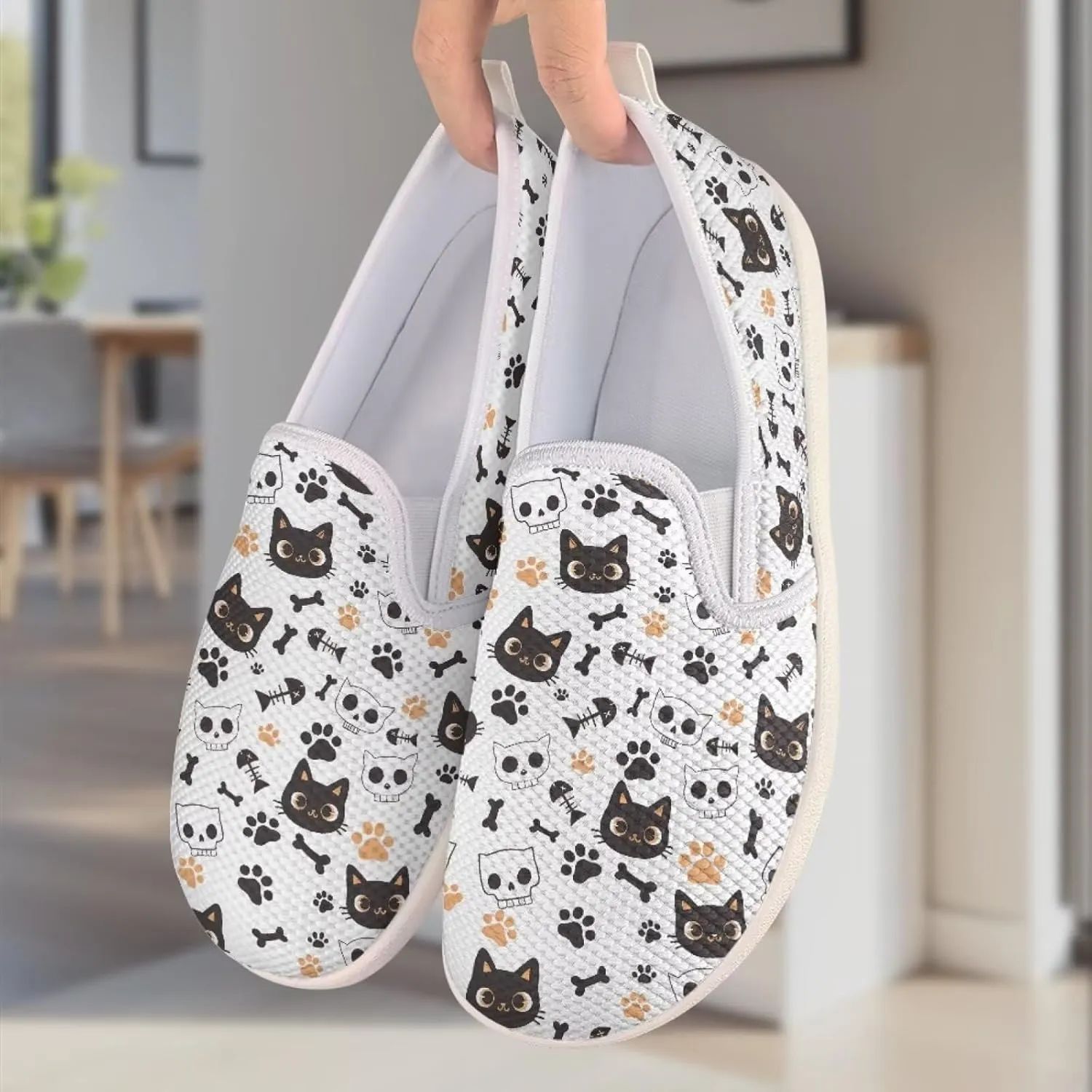 Howilath Cats Pattern Flat Shoes for Women Slip on Sneakers Lightweight Anti-Skid No Laces Running Sneakers