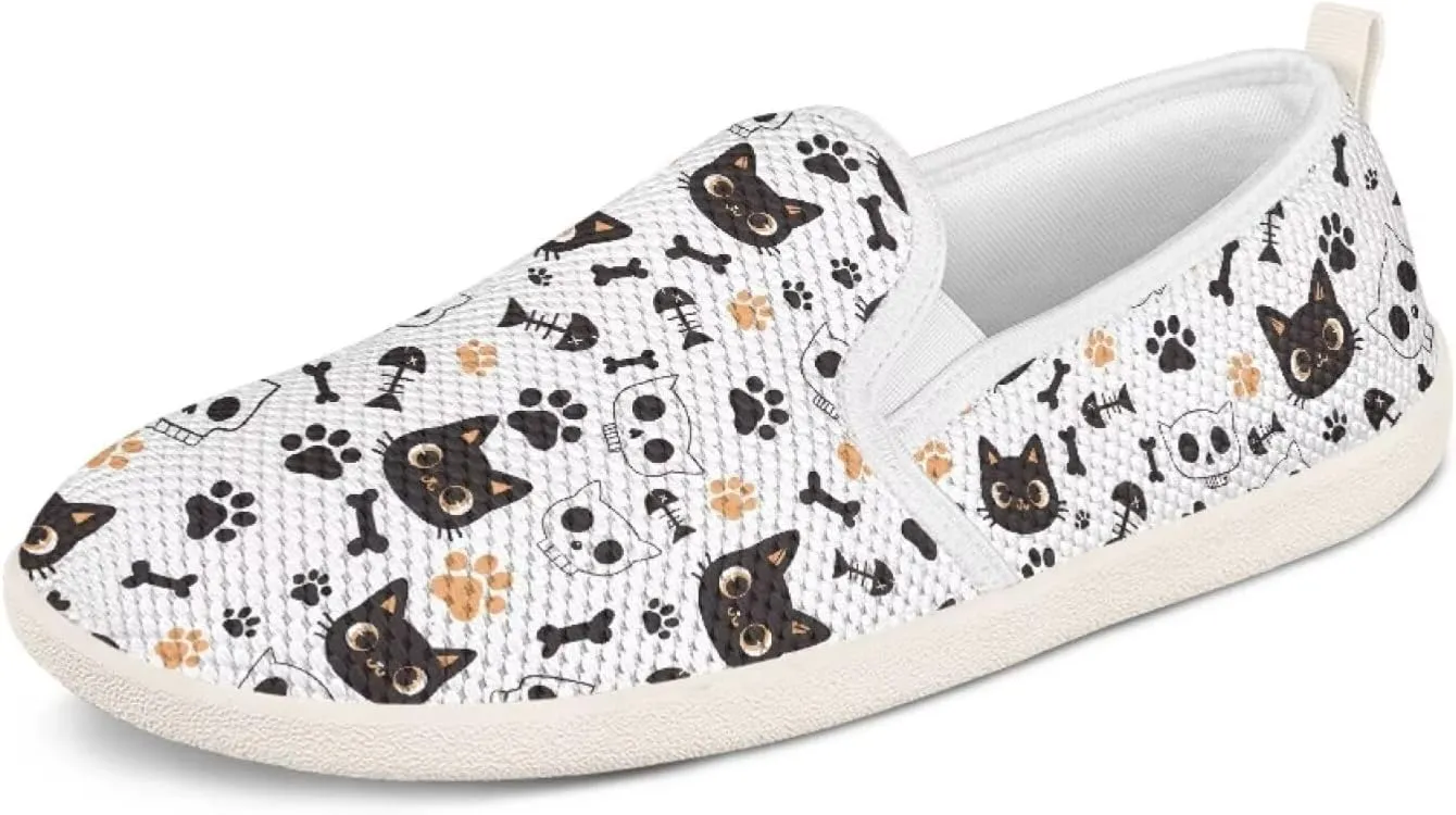 Howilath Cats Pattern Flat Shoes for Women Slip on Sneakers Lightweight Anti-Skid No Laces Running Sneakers